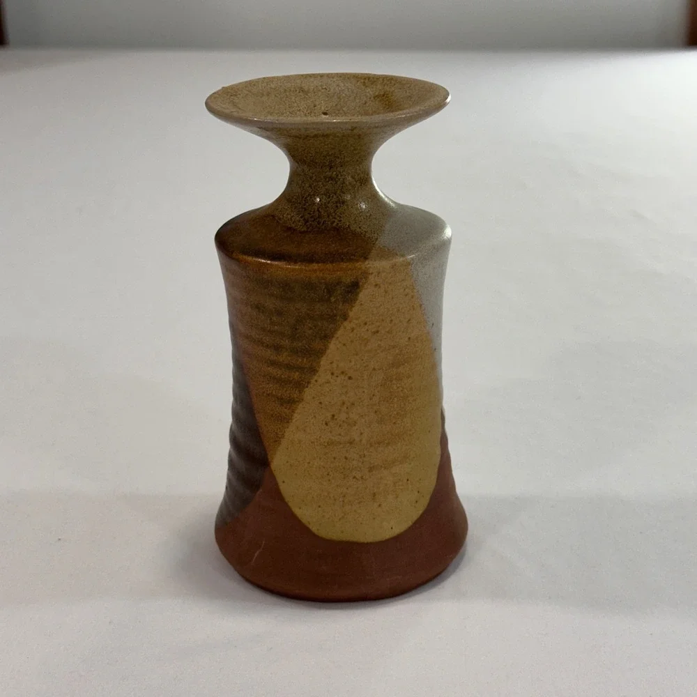 Studio Pottery‎ Stoneware Bud Vase 6.25in Earth Tones Ribbed | Boho MCM